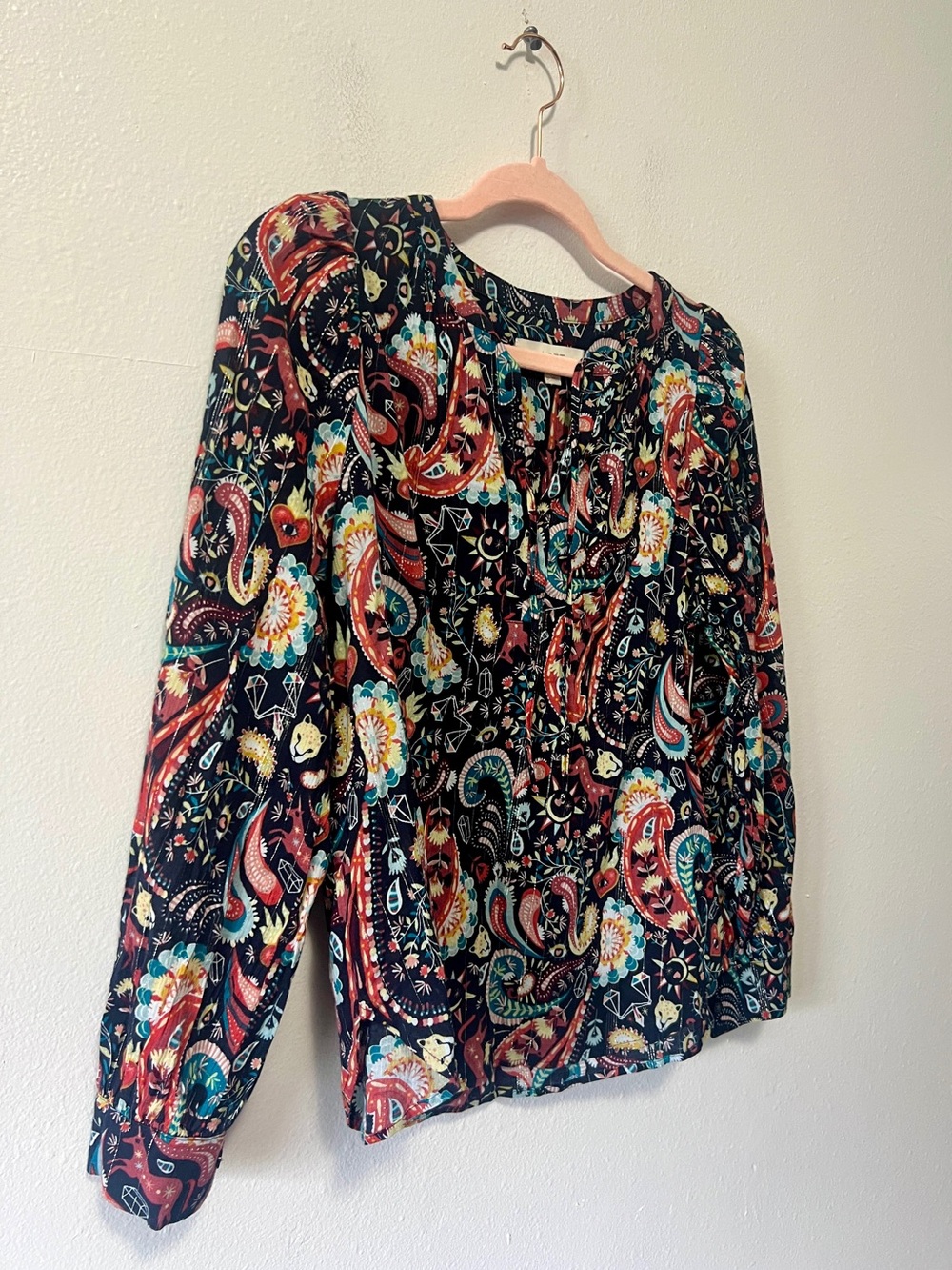Loft Whimsical Metallic Paisley Long Sleeve Blouse - Small Petite - Picture 6 of 11